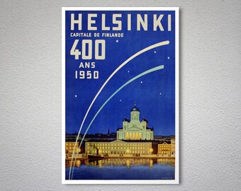 Helsinki 400 Ans 1950 Vintage Travel Poster - Poster Print, Sticker or Canvas Print