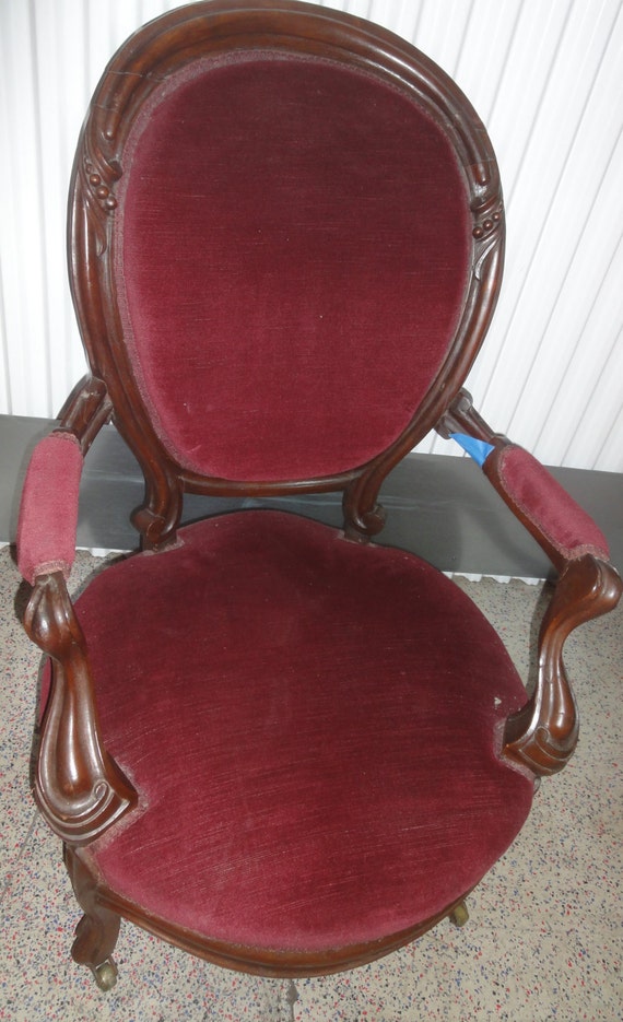 Vintage Queen Anne Style Burgundy Chair/On by MelodysLostTreasures
