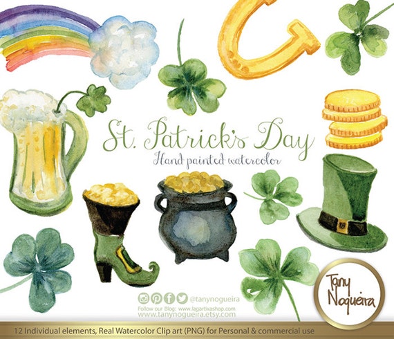 Download St. Patrick's Day Watercolor Clipart Shamrocks Rainbow Pot ...