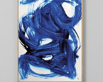 Abstract printable art, Navy blue brush strokes, Modern art prints, Abstract paintings instant download art, larger abstract art
