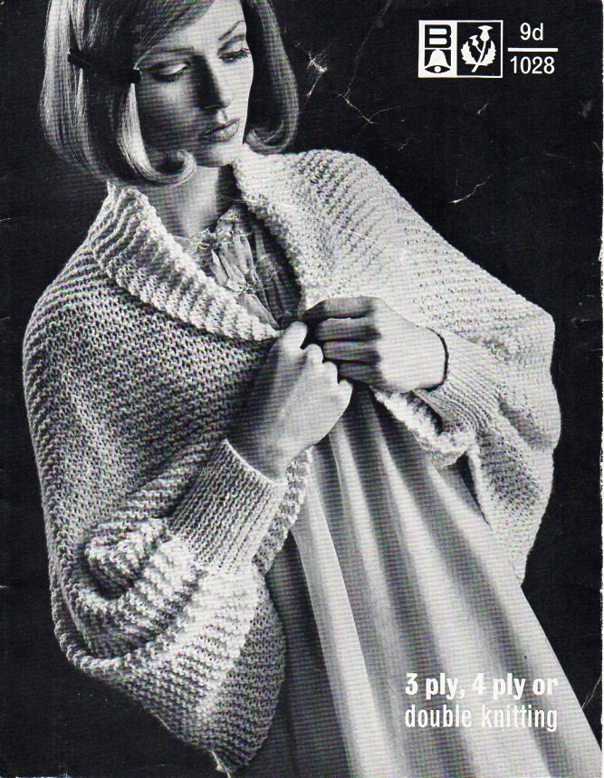 Womens All in One Bedjacket Womens Knitting Pattern PDF