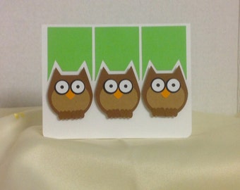 Hoot The Owl Card , Blank , cute, fun, kids, adults, green, blue, cardstock, birthday , any occasion, FREE CONFETTI