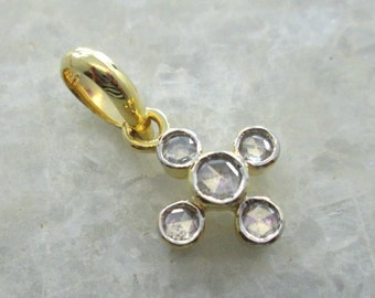 Natural Round Rose Cut Diamond Pendant in 14k Yellow Gold