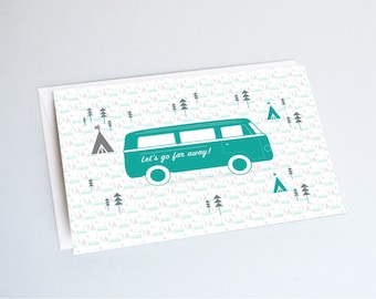 Postcard "VAN" - original print - perfect for a baby room - van design illustration tipi forest trees