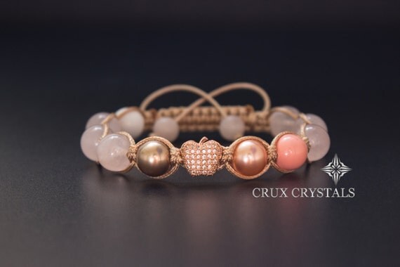 Pink Blush Women's Rose Gold Shamballa Bead Bracelet