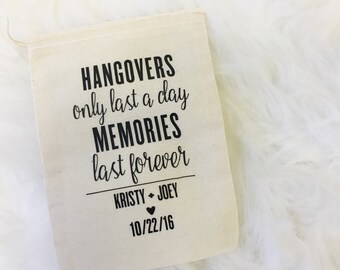 bachelorette party gift bags/hangover kit muslin bags//5x7 muslin bachelorette favor bag// bachelorette hangover kit