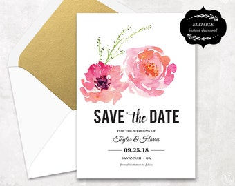 Save the Date Template Printable Save the Date Card by VineWedding