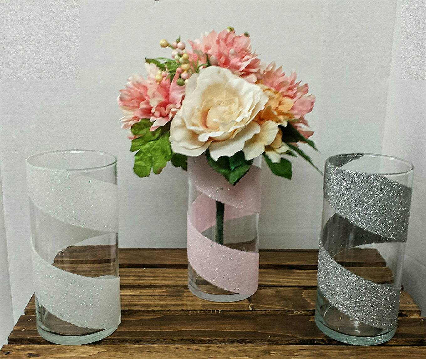 Set of 3 Glitter Vases Bridal Shower Decor Baby Shower