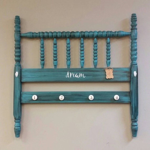 Items similar to Repurposed headboard wall hanging with hooks on Etsy
