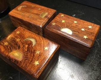 Small Wooden Box - 2" x 3" - brass - wood box - gift box - decorative box - jewelry box - wooden box - card box - healing crystals box