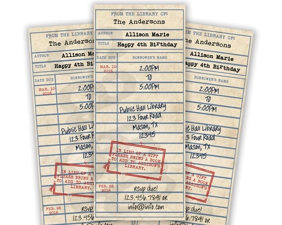 Luxury 55 Library Card Birthday Invitations