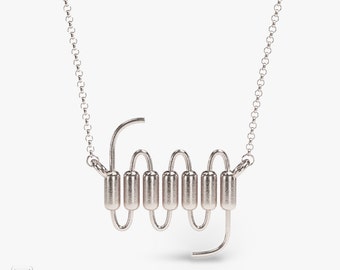 science jewelry: silver 7TMR seven transmembrane receptor necklace - 3D printed receptor pendant - wearable biology - PhD - nature - cell