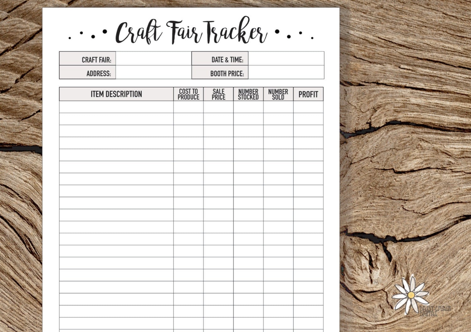 Printable A4 Craft Fair Tracker Craft Show Log Business