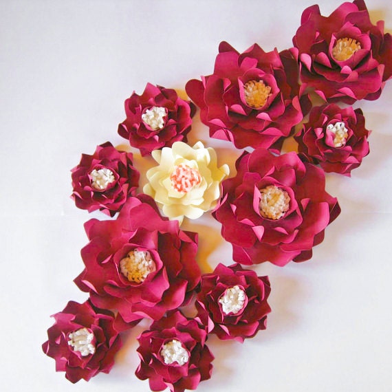 11 Big Maroon Paper Flowers Wedding Backdrop Decoration Medium