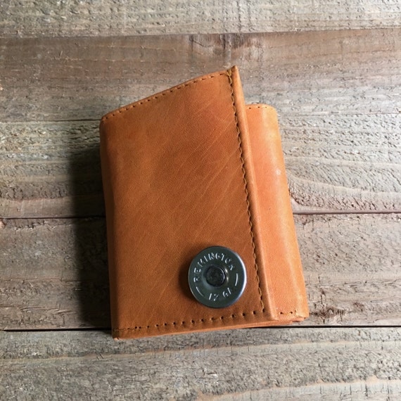 Mens tan leather trifold wallet Remington by RusticBackwoodsCharm