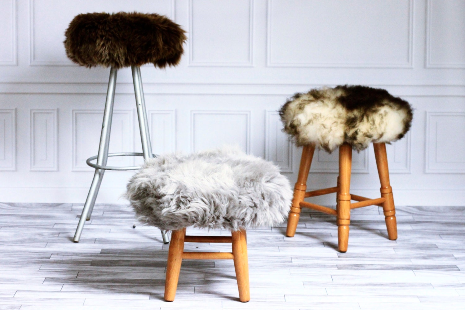 Sheepskin Stool Cover Round Stool Cover Furry Stool Scandinavian