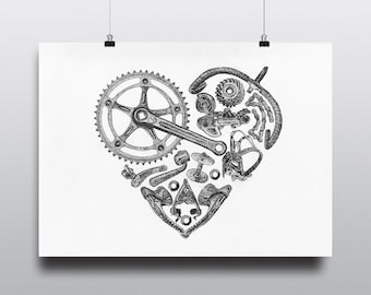 Bicycle Art Print, Bike Art Print, Vintage Campagnolo : Bicycle Love