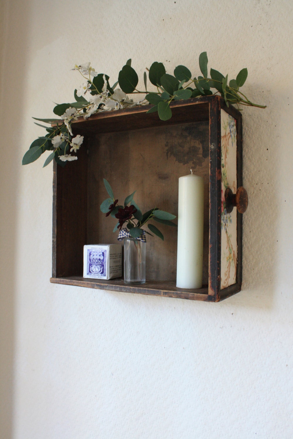 Upcycled Vintage Drawer Shelf with Pretty Sanderson Fabric