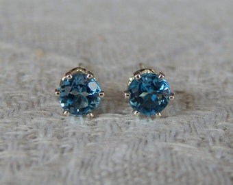 London Blue Topaz 5mm Studs, London Blue Topaz Earrings, London Blue Topaz Posts, December Birthstone, AAA London Blue Topaz, Natural Topaz