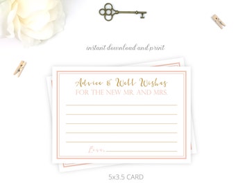Blush/Gold Printable Advice Well Wishes Mr and Mrs Card | Classic | Brooke Collection | Custom Colors Available