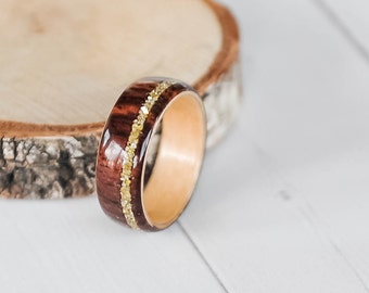 Wood Ring - Cocobolo Ring - Gold Ring - Women's Wood Ring - Wood Wedding Bands - Wood Engagement Ring - Wooden Ring - Cocobolo Wedding Band