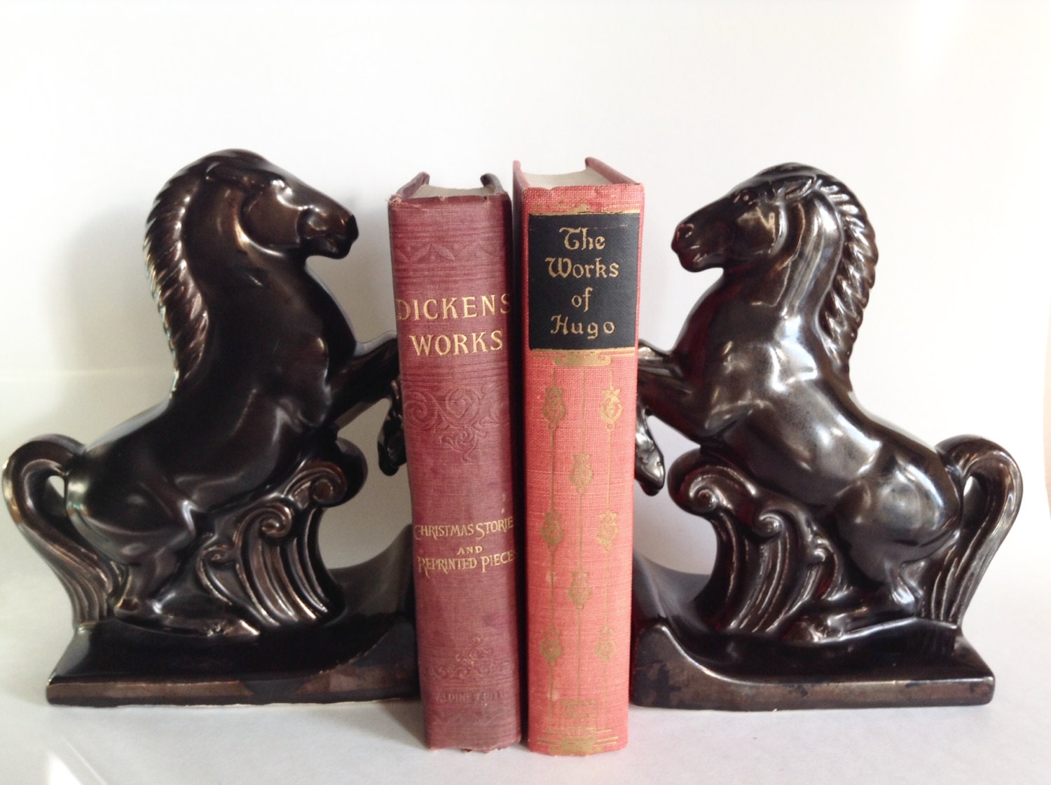 Art Deco Bronze Finished Rearing Horses Book Ends 1920's