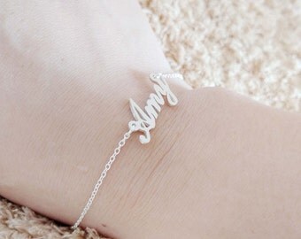 Custom Name Bracelet,Silver Any Name Bracelet,Dainty Name Bracelet,Baby Name Bracelet,Tiny Name Charm Bracelet,Bridesmaids Gift