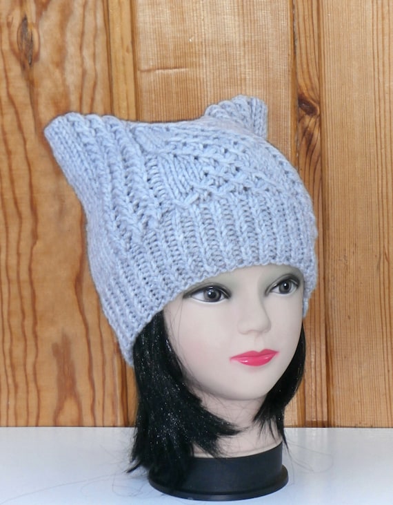 Cat Ear Hat Knit Cat Ear Hat Cat Beanie Womens by NataKnitwork