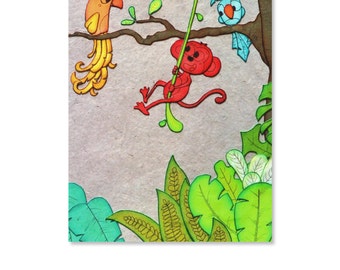 First birthday card, birthday party card, jungle animals, boy birthday card, jungle theme baby shower, jungle birthday card
