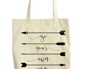 Tote Bag Market Tote Go Your Own Way Wanderlust Quote Book Bag Travel Beach Diaper Cotton Canvas Made in USA American Apparel