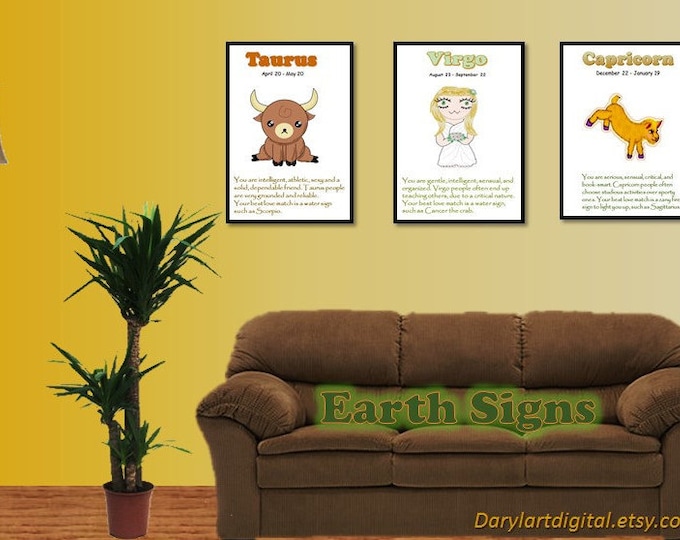 Kawaii astrology wallart, printable instant download, choose your sign