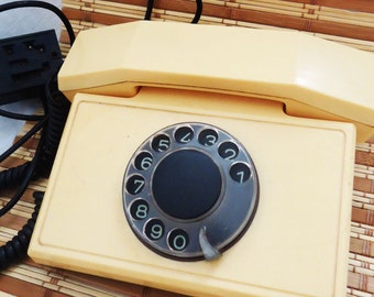 Vintage Rotary Beige Telephone 1980s, Retro Telephone, Rotary phone