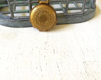 Vintage Four Photo Locket, Vintage Pocket Style Keepsake Holder, Brass Locket Pendant