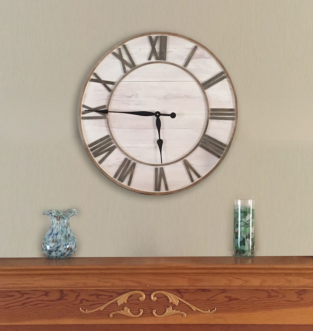 Large Round Rustic Wall Clock 26 Shabby Chic Clock