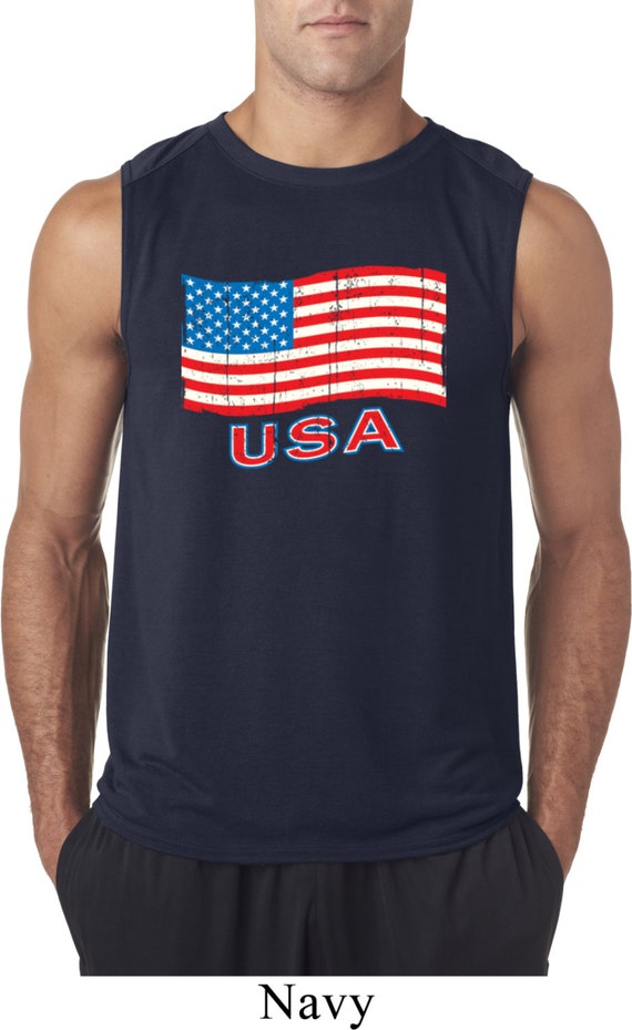 Distressed USA Flag Mens Sleeveless Tee T-Shirt