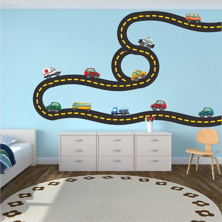 Car Tracks Decals Race Road Track Wall Art Stickers Kids