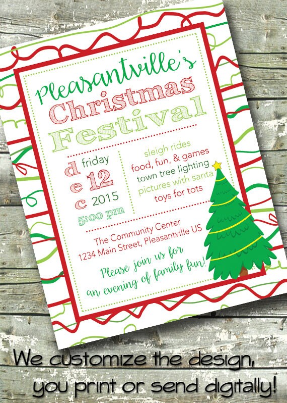 Community Christmas Festival Tree Lighting Holiday Party 5x7 Invite 8 5x11 Flyer 11x14 Tree Lighting Flyer Template