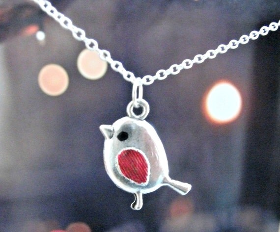 Robin Necklace Bird Necklace Red Robin Necklace Robin by NoraBibs