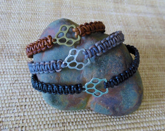 Woven Leather Paw Print Bracelet