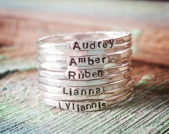 2mm Mother's Rings, Sterling Silver, Stackable Name Rings, Layered Rings, Stackable Rings, Customized Rings, 2mm Name Rings Stackable, Band