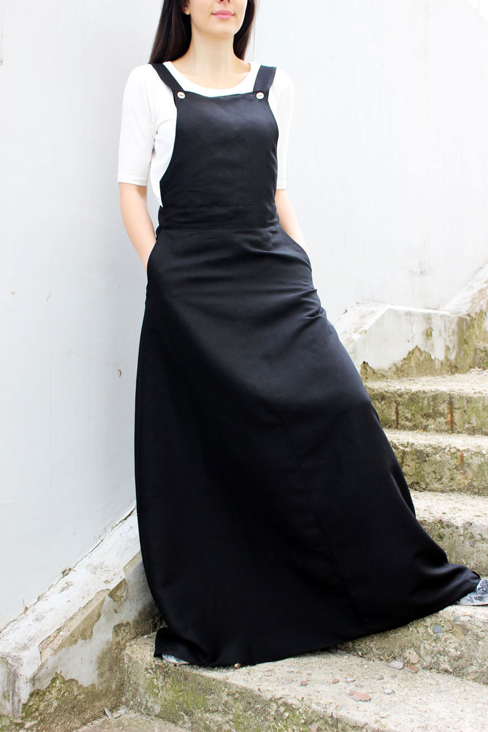 Black Linen Skirt/ Loose Linen Dress/ Maxi Skirt/ Long by Fraktura