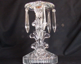 Beatiful Clear Glass Candlestick Holder with Hanging Prisms
