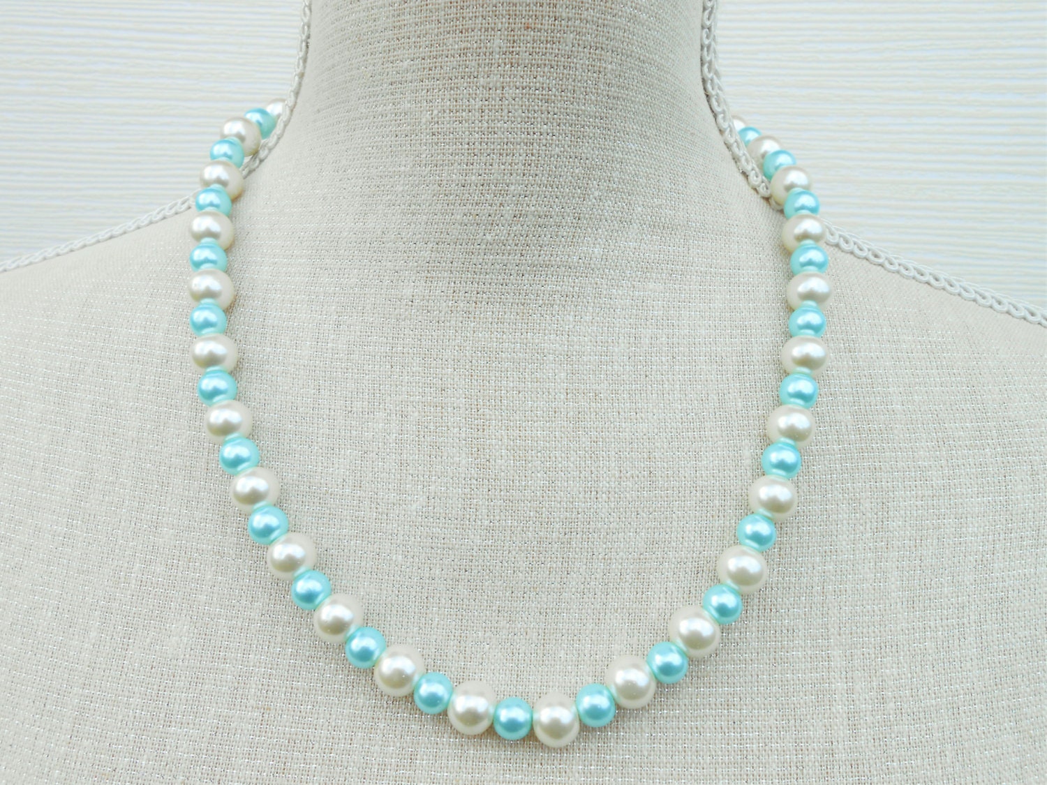 Ivory and pale blue pearl necklace Wedding jewelry