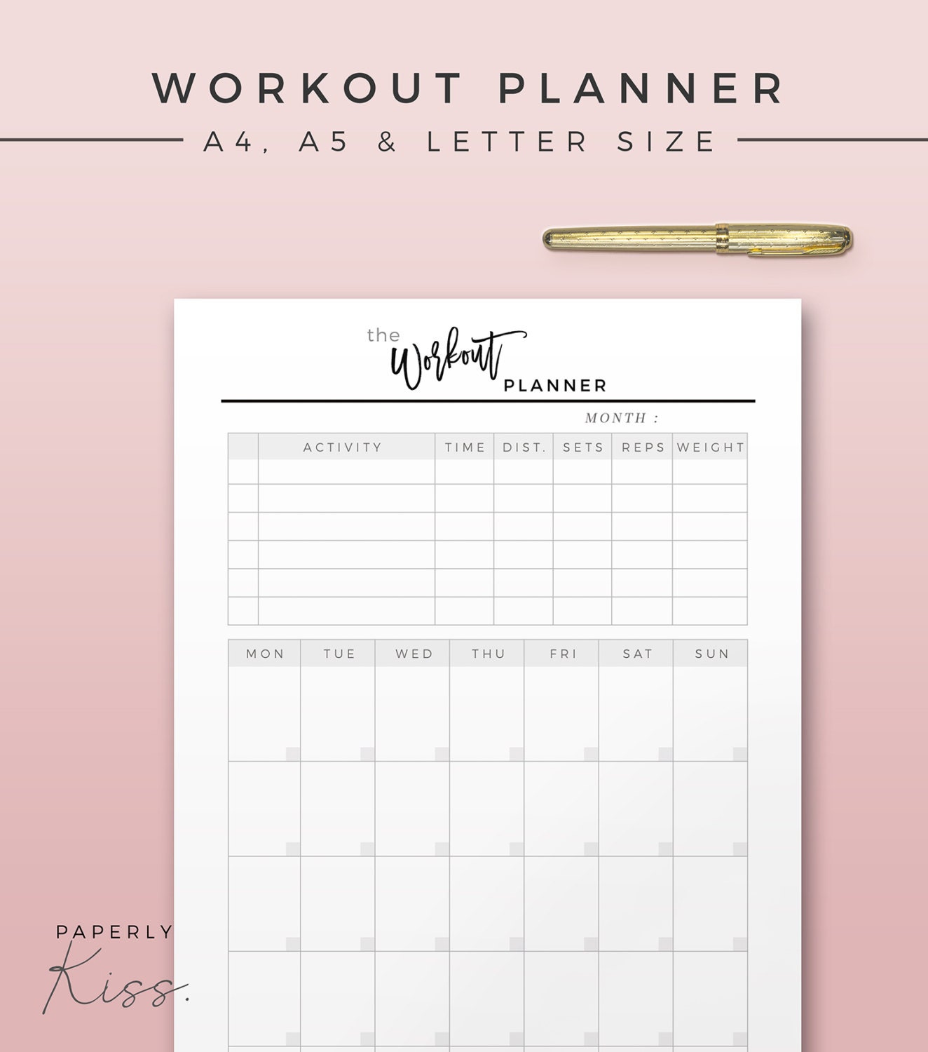 Fitness Planner Printable Planner Inserts A4 A5 Letter