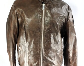 Schott Brown Leather Lined Motorcycle Jacket Womens Size 16 w BMW Patch