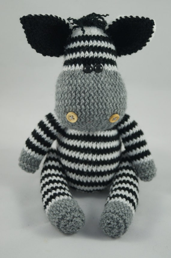 zebra hand knit knitted crochet soft toy cute cuddly stuffed