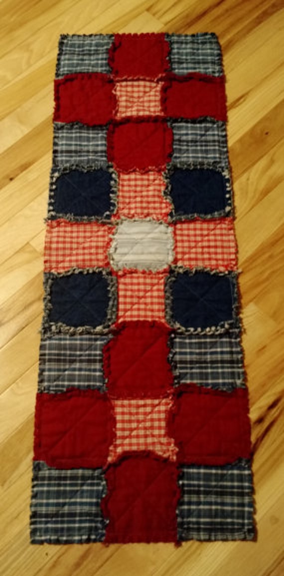 Red White & Blue Rag Quilt Table Runner by ScarlettLaneGifts
