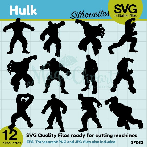 Hulk Silhouettes Silhouette files SVG files png jpg eps