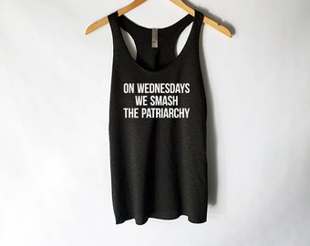 On Wednesdays We Smash the Patriarchy Tank Top in Heather Black for Women - Feminist Shirts - Feminism - Women's Rights - Gender Equality