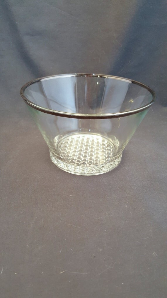 Vintage Glass Serving Bowl Silver Colored Top Trim Diamond